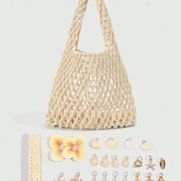 Multicolor Casual Women's Personalized Ocean Woven Large Beach Handbag - Picture 3 of 9